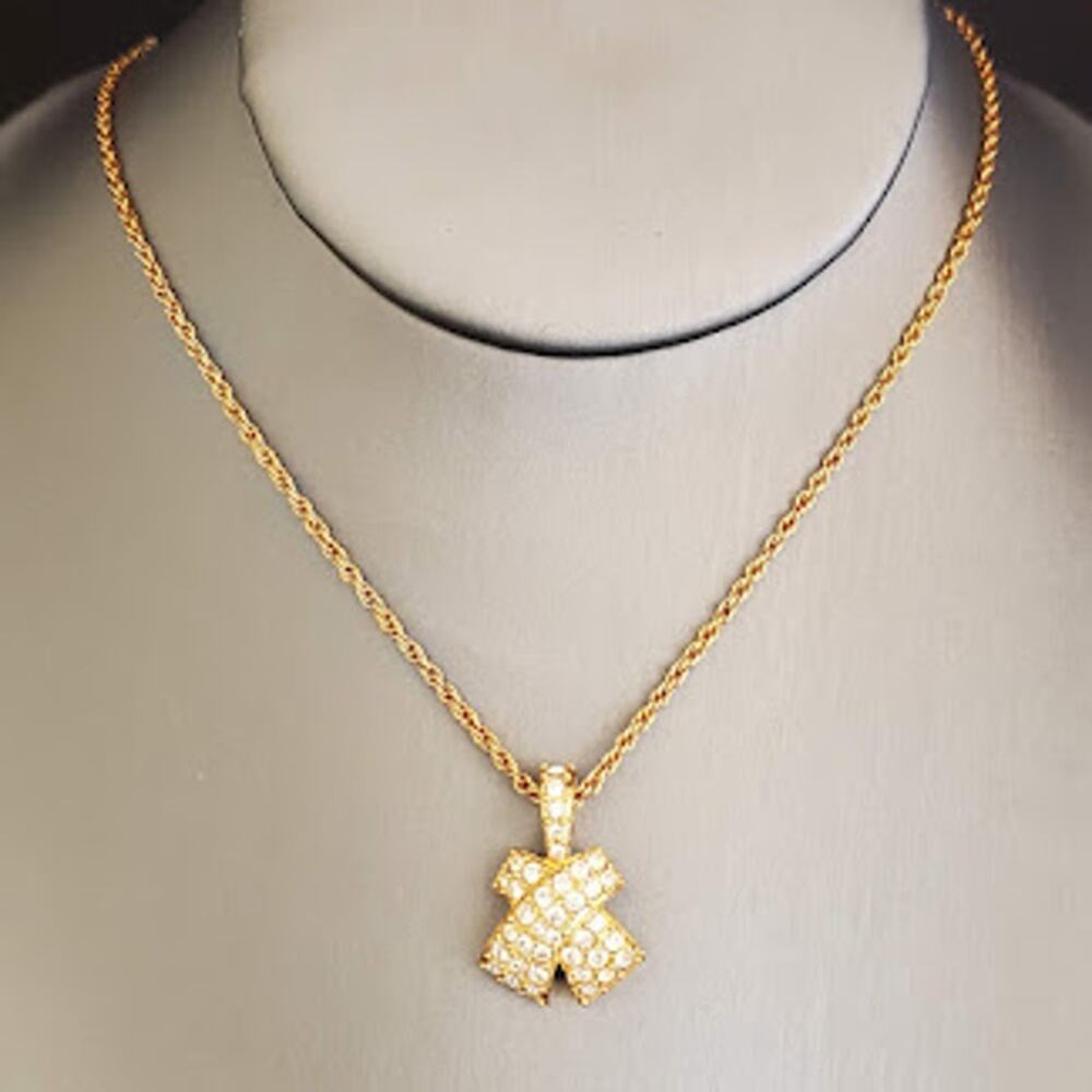 Swarovski Necklace Gold Plated‎ Pave X Pendant Swan Signed Jeweler's Collection